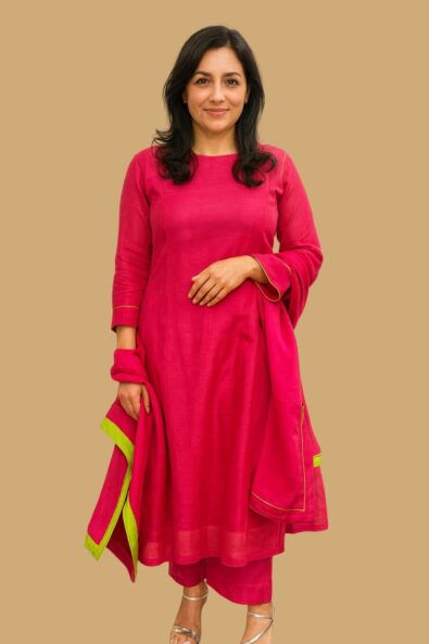 Meher Magenta parrot green suit set